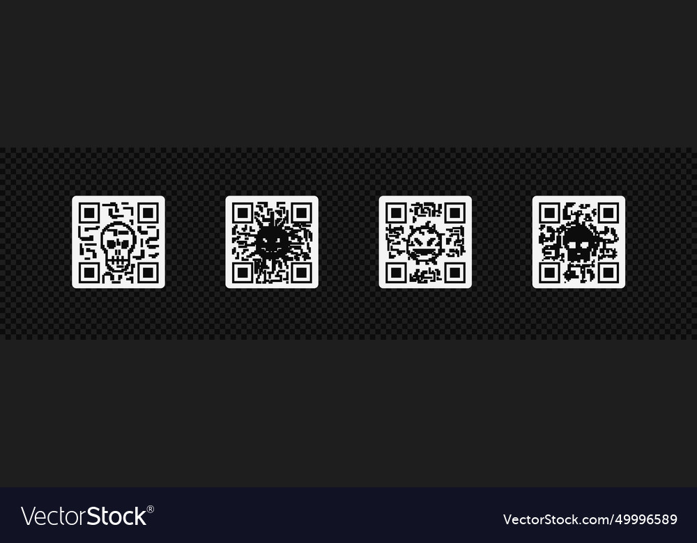 Hacker qr code set label logo with dangerous