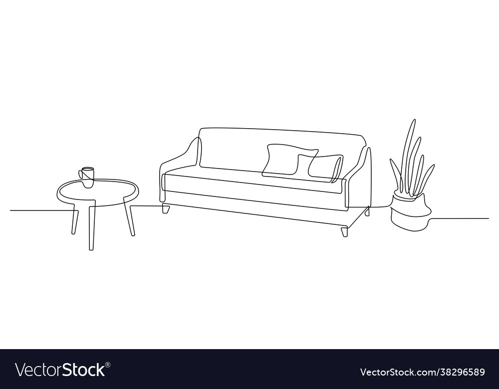 One continuous line drawing sofa with table