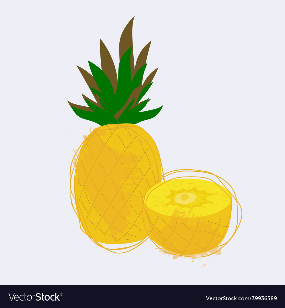 Ananas Set ganz und halb isoliert