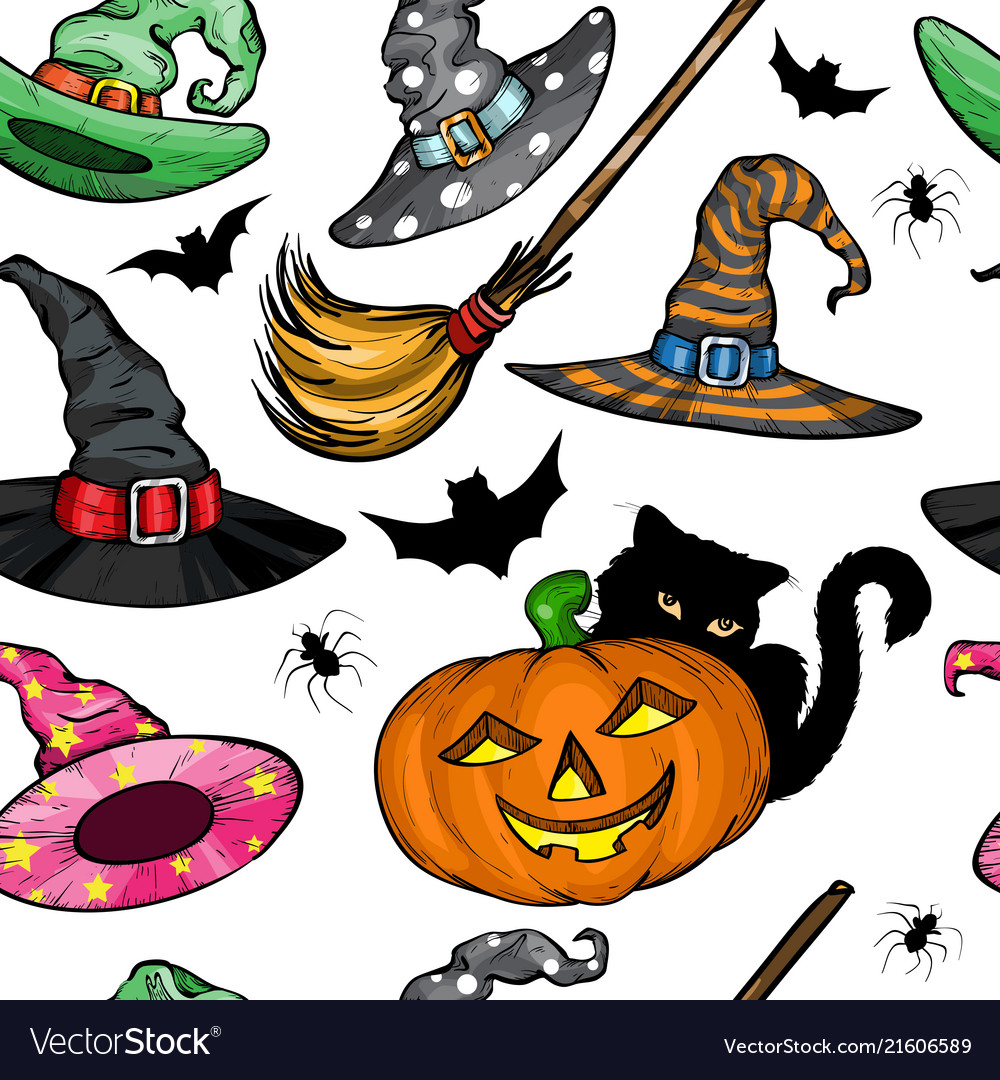 Seamless pattern with witch hats halloween