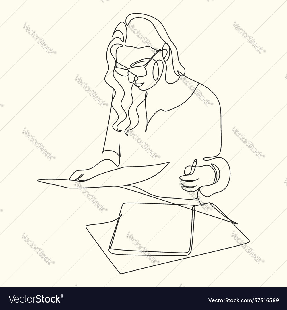 Serious Female Worker - Single Line Drawing
