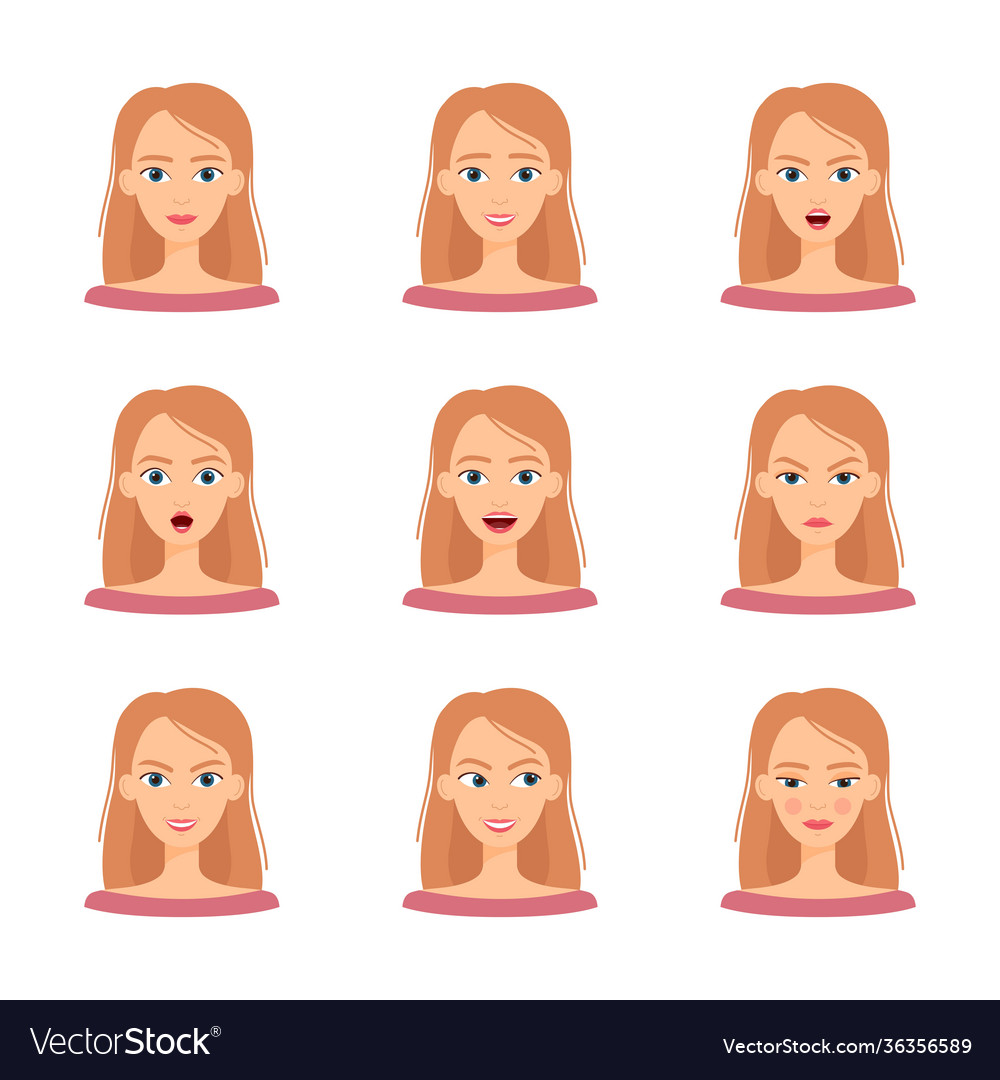 Set emotions beautiful blonde girl set of Vector Image