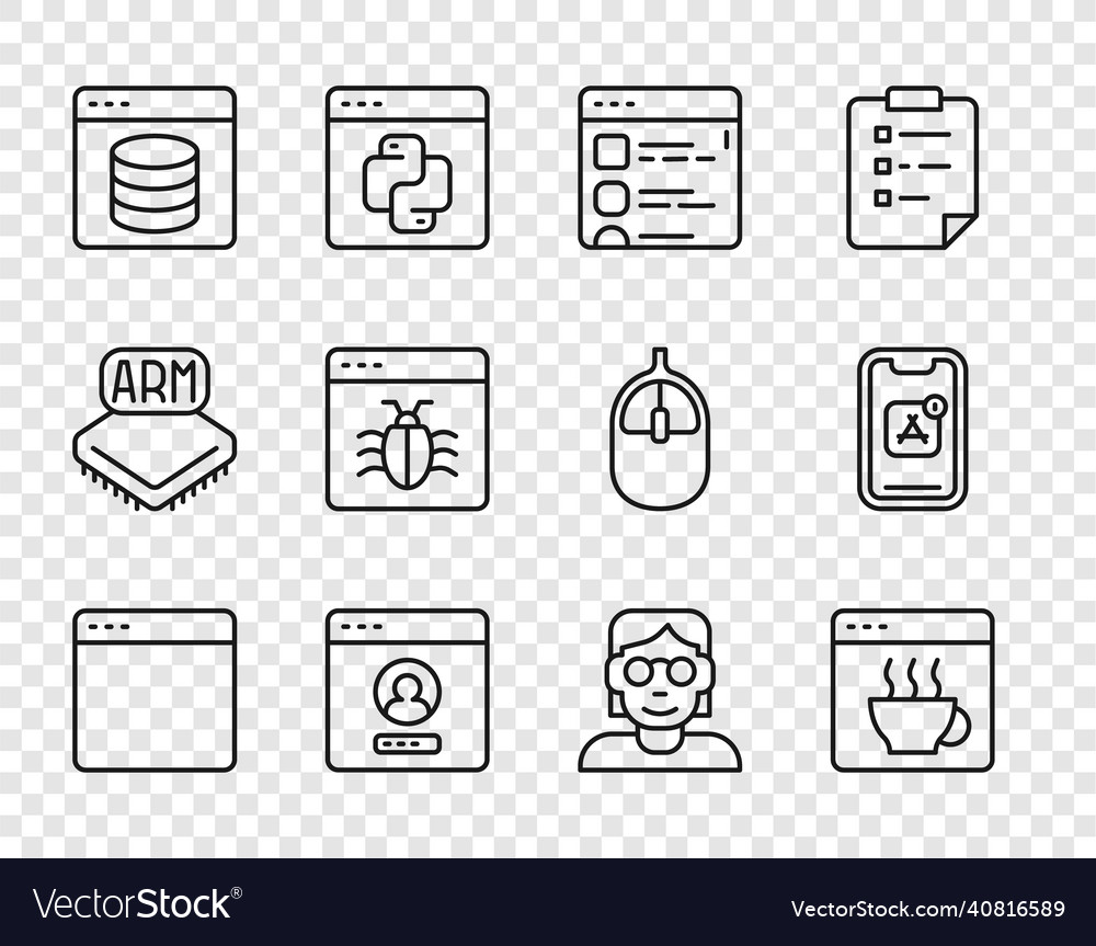 Set line browser window software files create vector image Set line browser window software files create