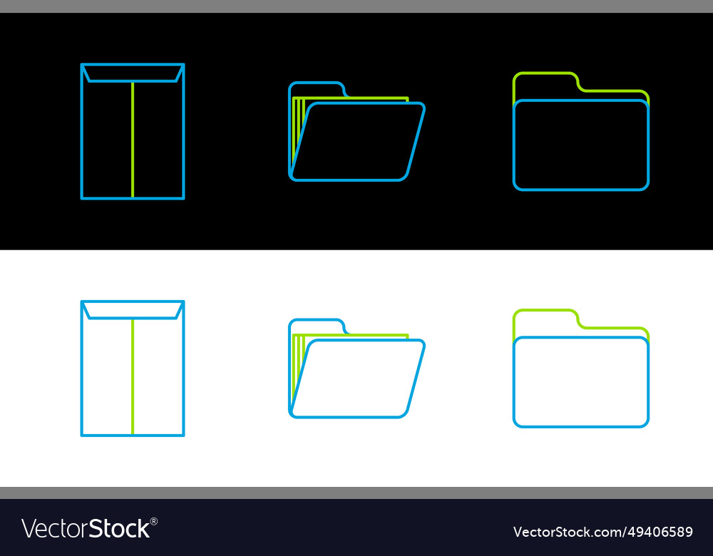 Set line document folder envelope and icon vector image Set line document folder envelope and icon