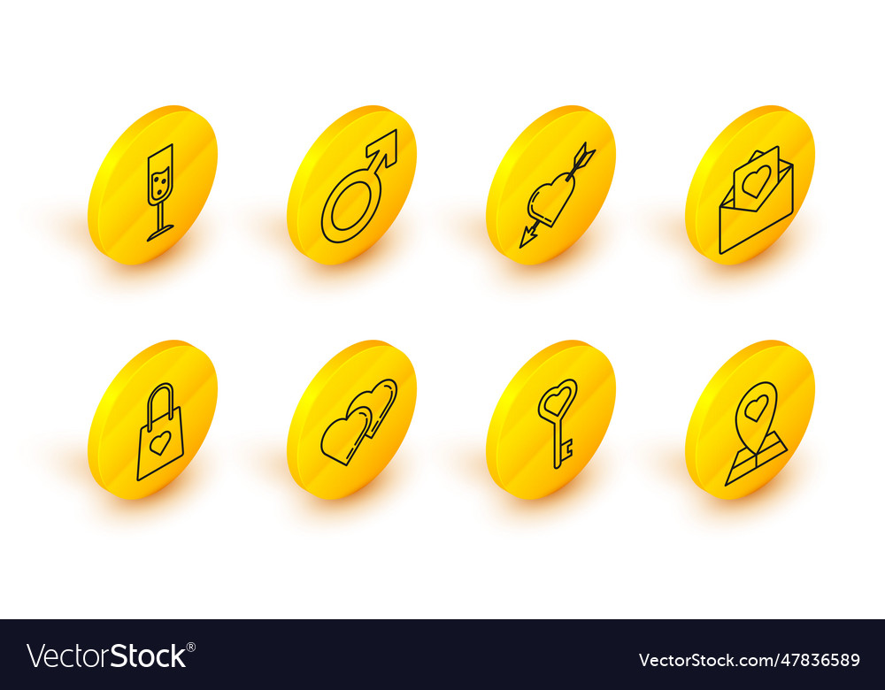 Set line map pointer with heart key shape two vector image Set line map pointer with heart key shape two