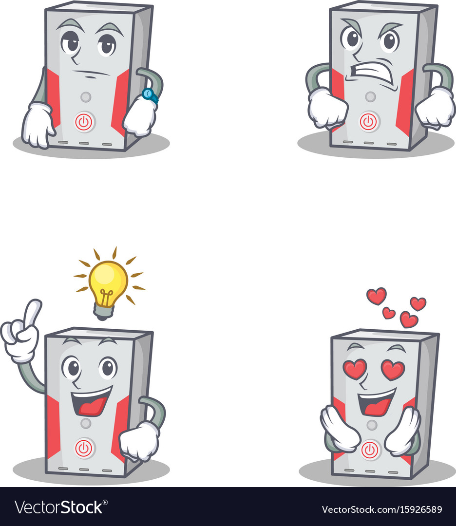 Set of computer character with waiting angry idea