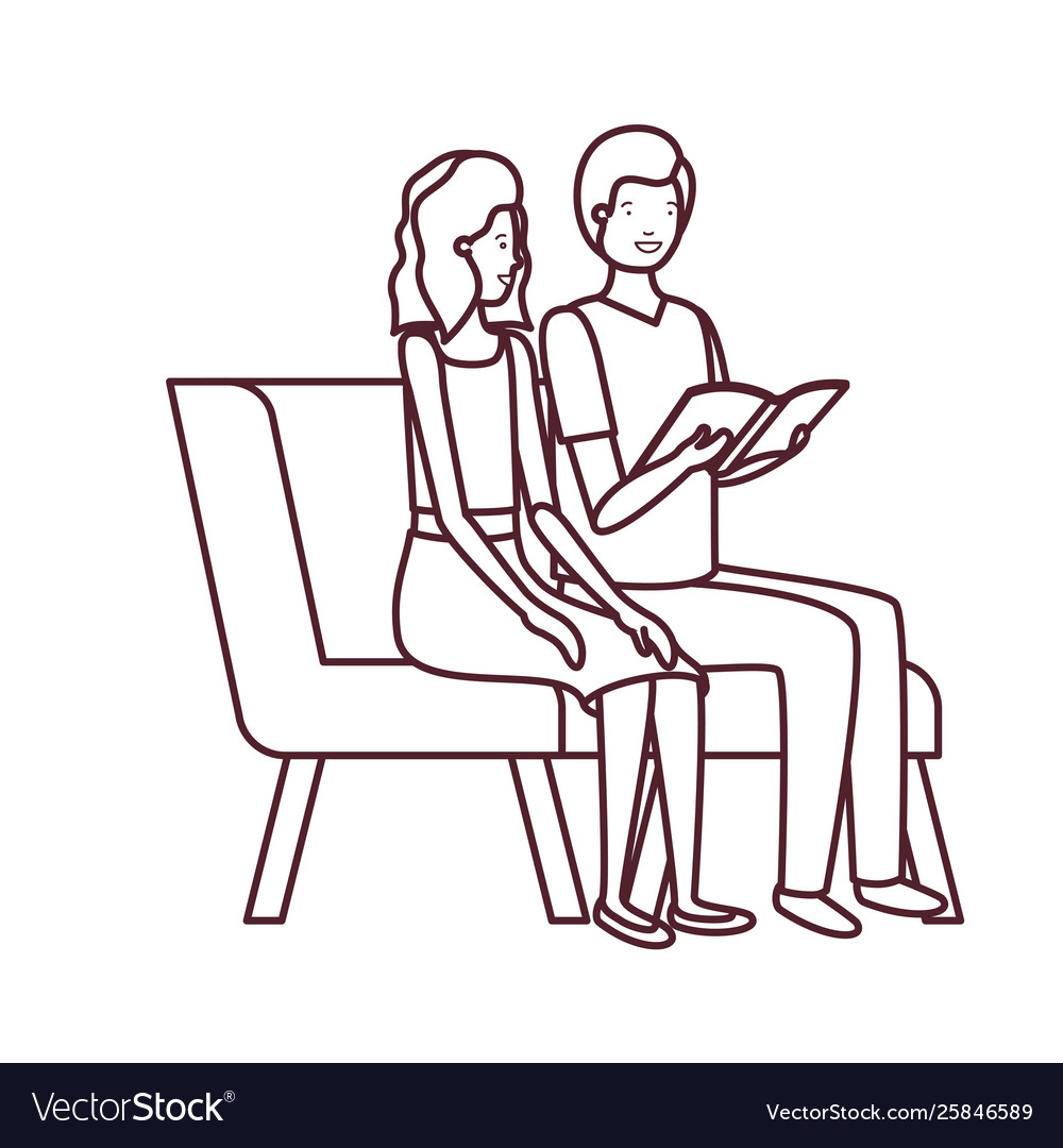 Silhouette couple with sitting in chair