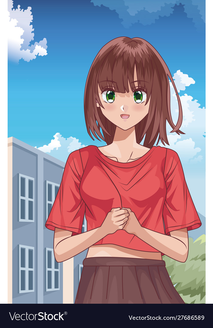 Young girl hentai style character outdoor scene