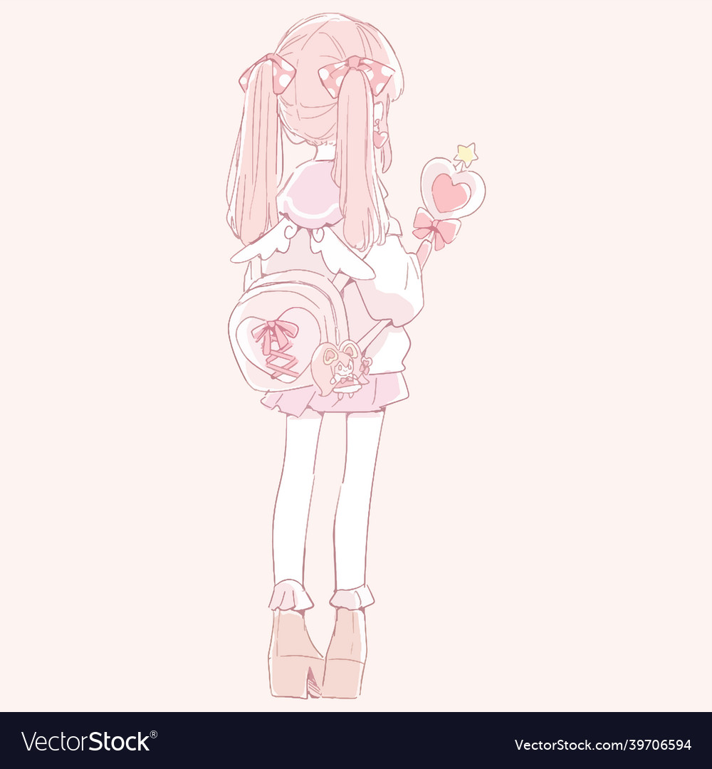 A cute anime girl with pink hair backpack Vector Image