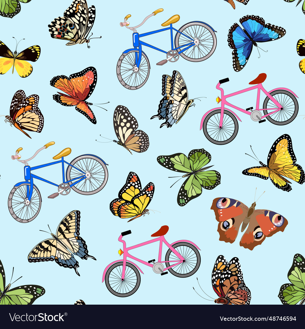 Butterflies and bicycles in a pattern