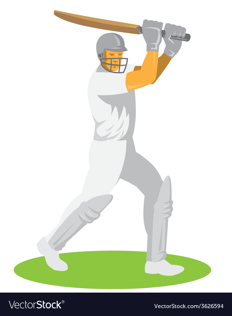 Cricket player batsman batting retro Royalty Free Vector