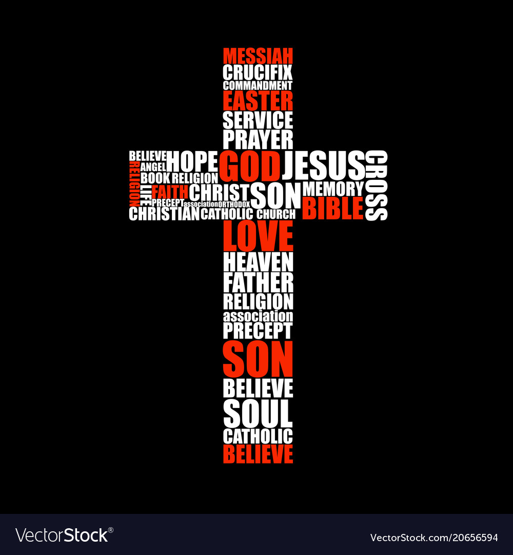 Cross of religious words christian symbol Vector Image