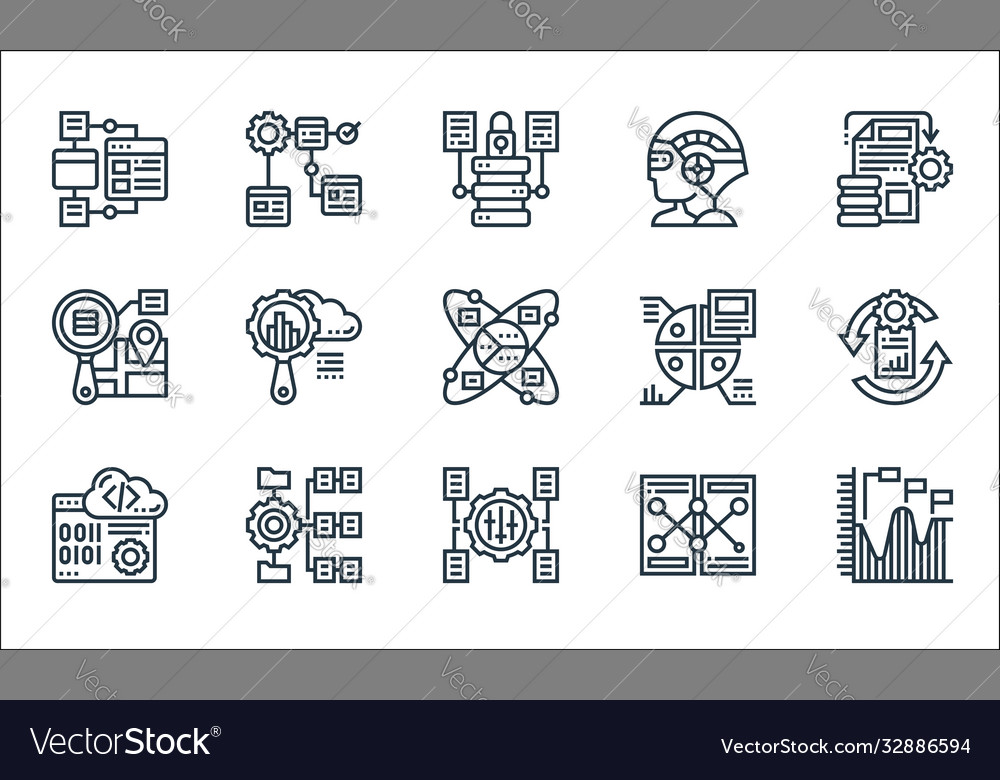 Data analytics line icons linear set quality vector image Data analytics line icons linear set quality