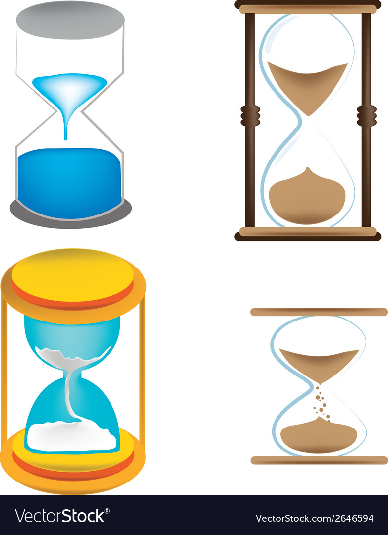 Four sand clocks with different styles and colors Vector Image