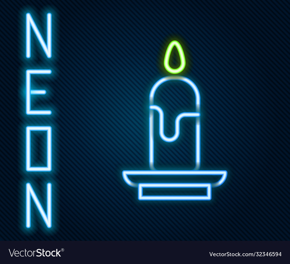 Glowing neon line burning candle icon isolated