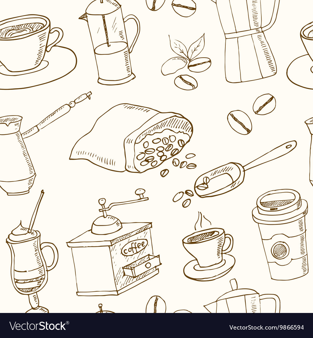 Hand drawn coffee seamless pattern Royalty Free Vector Image