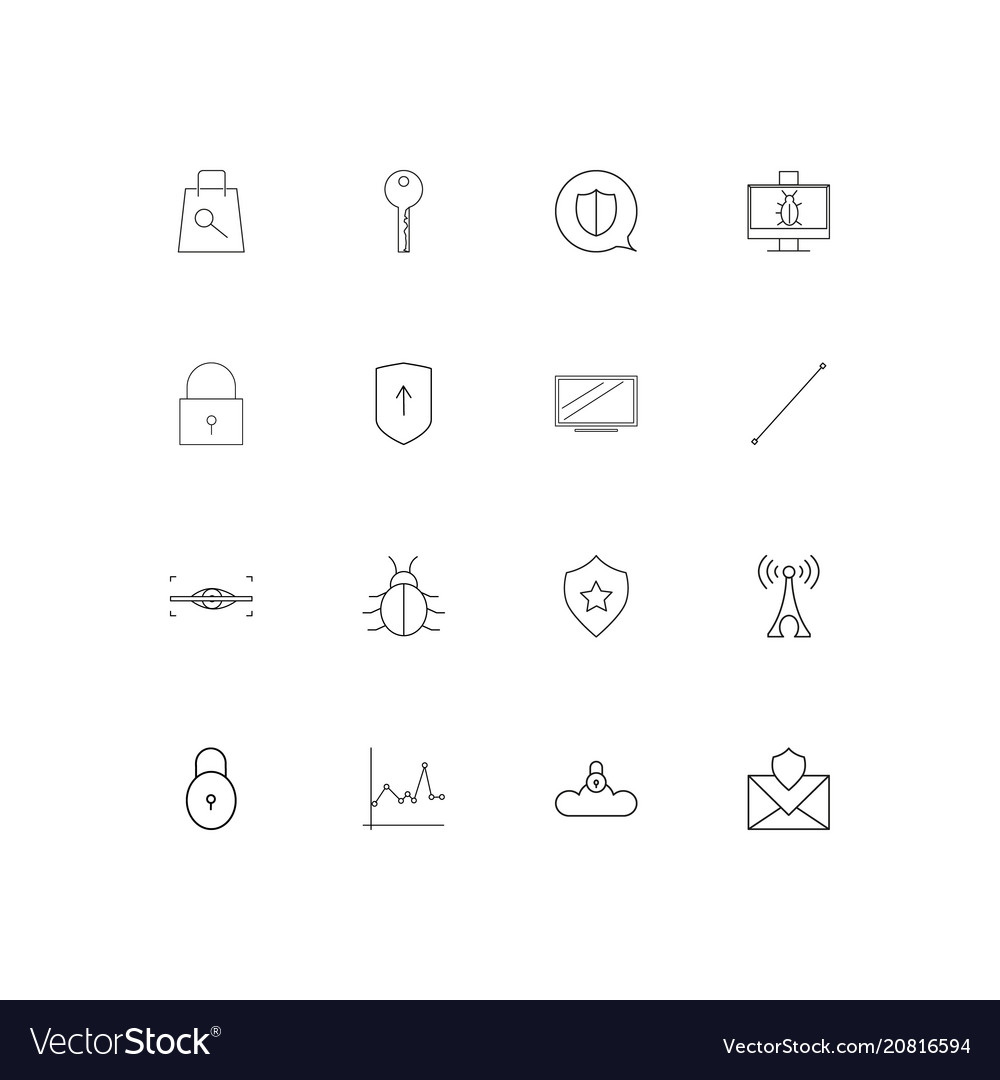 Internet security linear thin icons set outlined