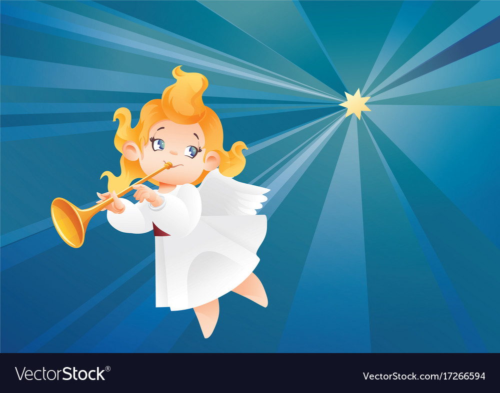 Kid angel musician flying on a night sky makin Vector Image