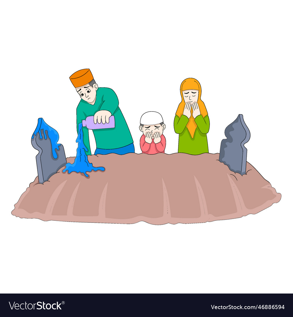 muslim-family-is-visiting-the-grave-to-pray-vector-image