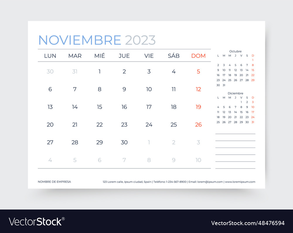 November 2023 year calendar in spanish monthly