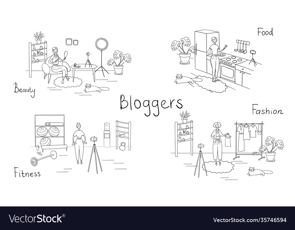 Set bloggers and vloggers characters making Vector Image Set bloggers and vloggers characters making