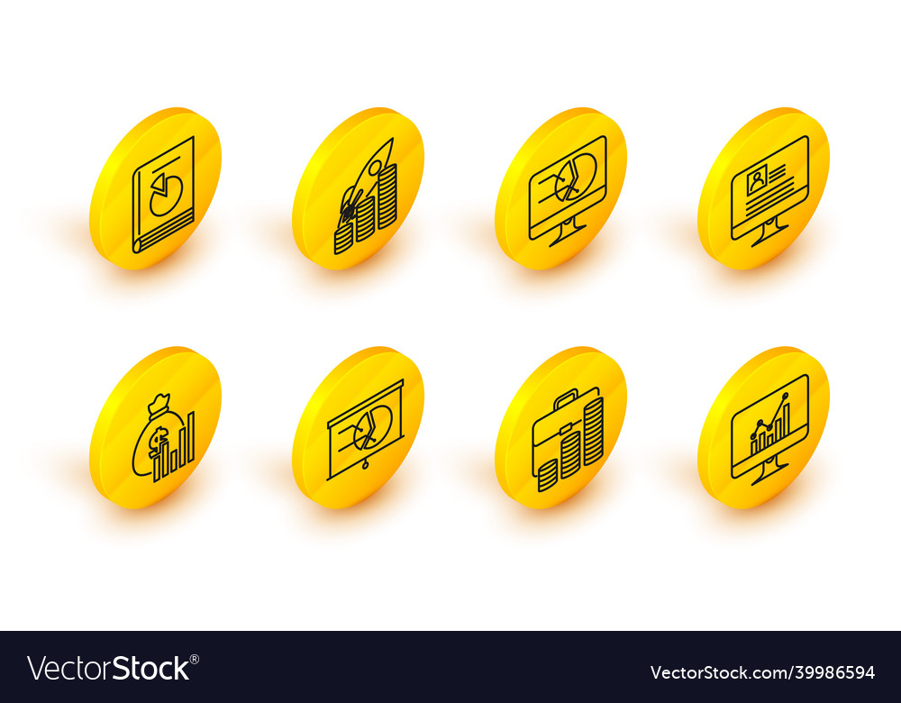 Set line computer monitor with graph chart Vector Image Set line computer monitor with graph chart