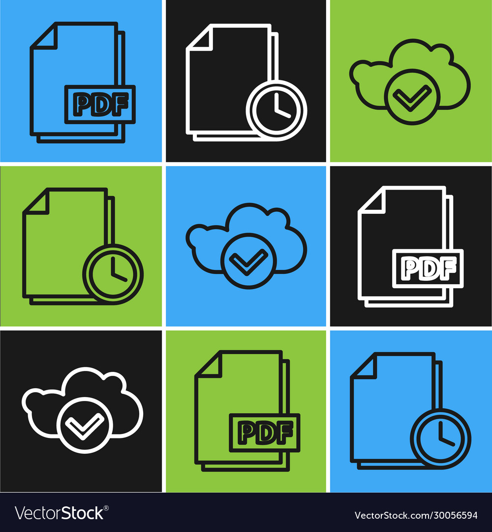 Set line pdf file document cloud with check mark vector image Set line pdf file document cloud with check mark
