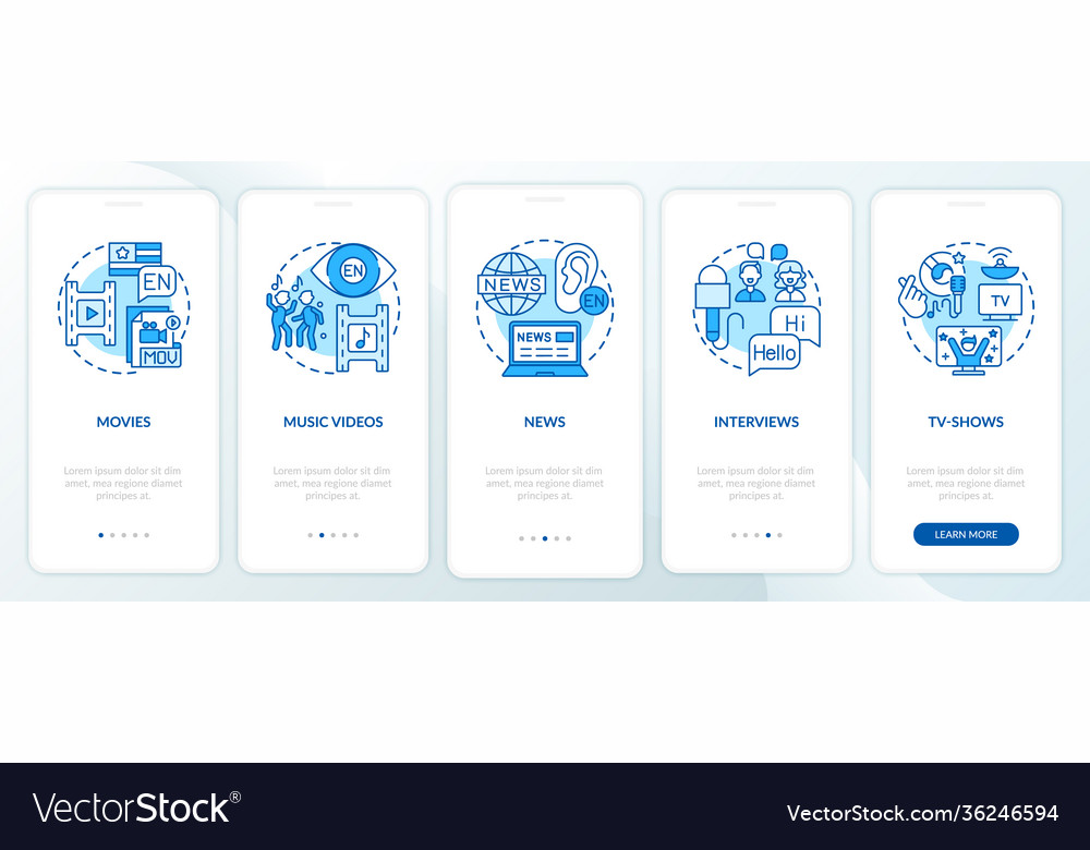Video for language learning onboarding mobile app Vector Image Video for language learning onboarding mobile app