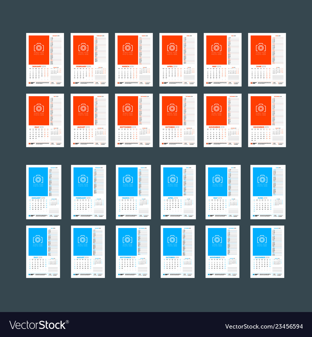 Wandkalender Vorlage für 2019 Jahr Woche beginnt