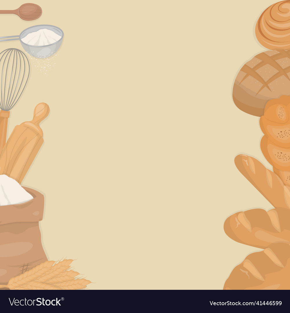 Bread and baking tools frame with copy space Vector Image Bread and baking tools frame with copy space