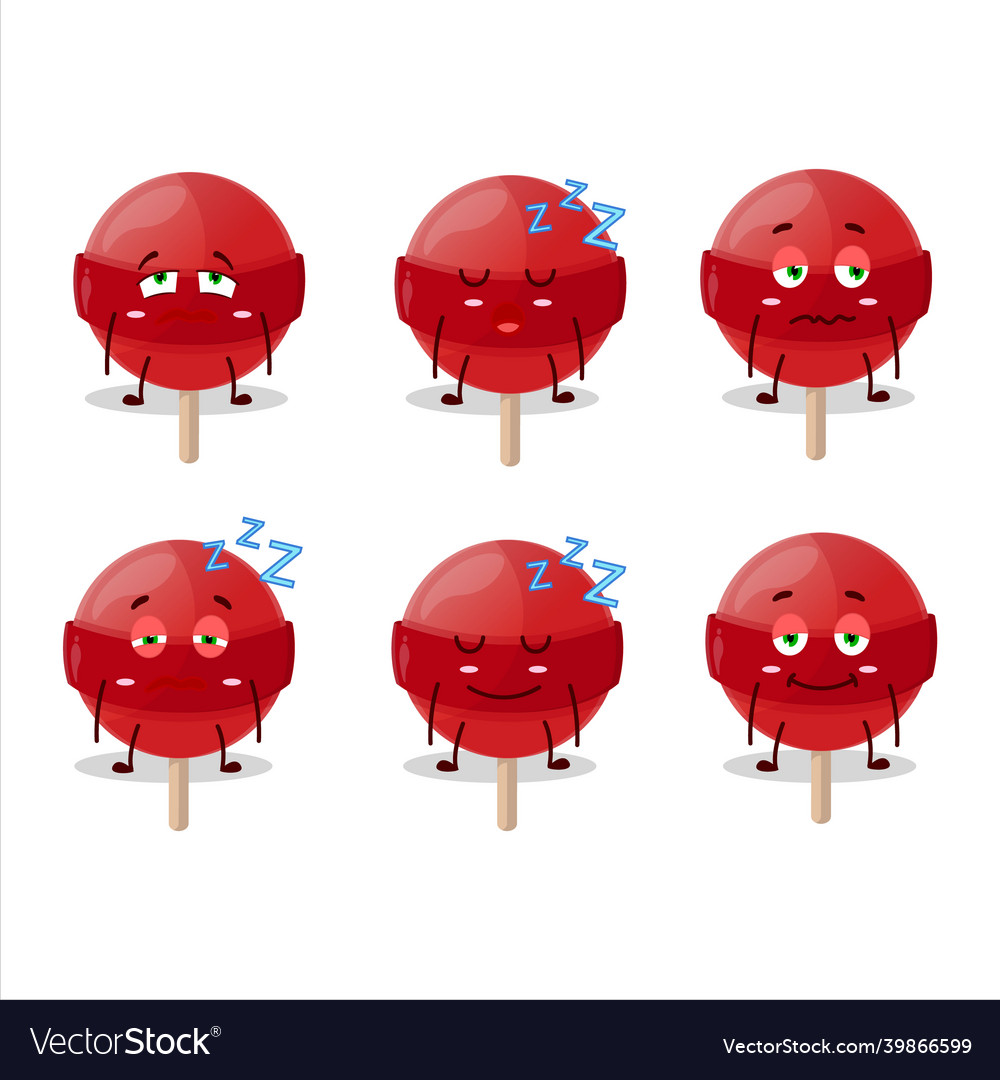 Cartoon character of red lolipop with sleepy