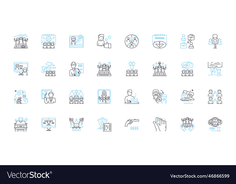 Cooperation and assistance linear icons set