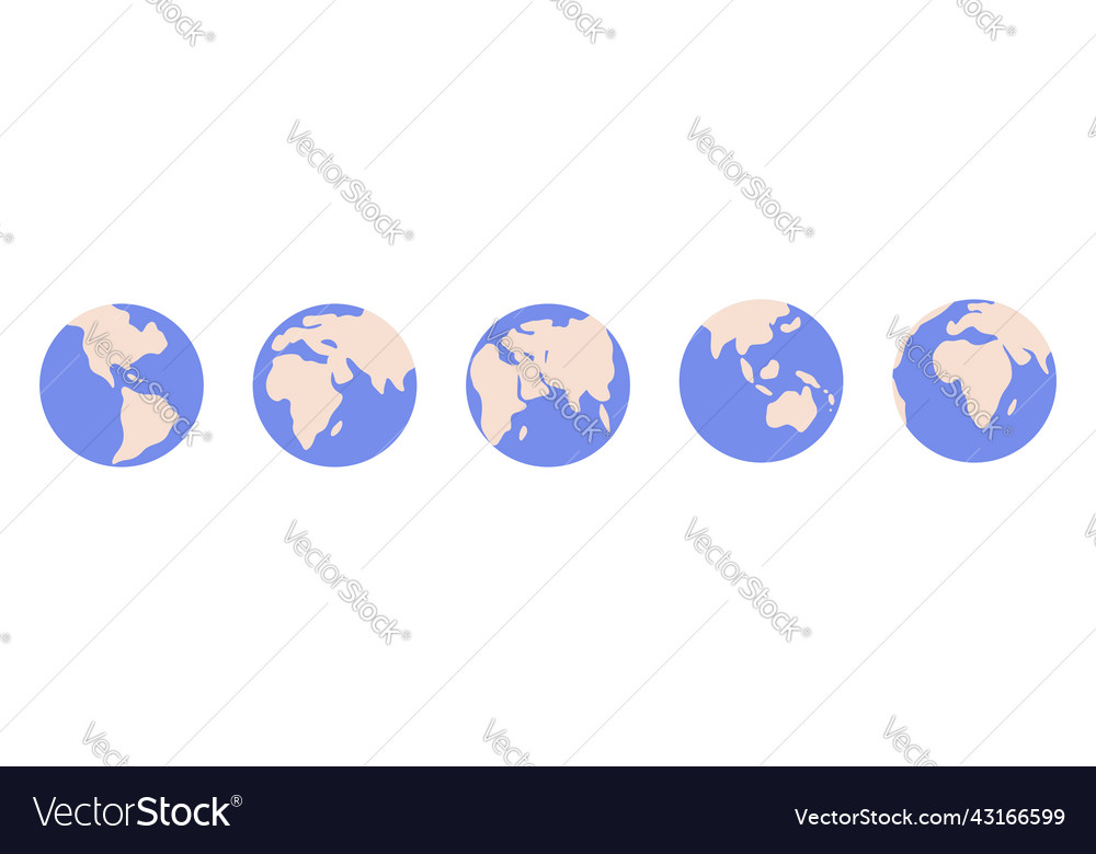Set of globe icons from different sides in flat vector image Set of globe icons from different sides in flat