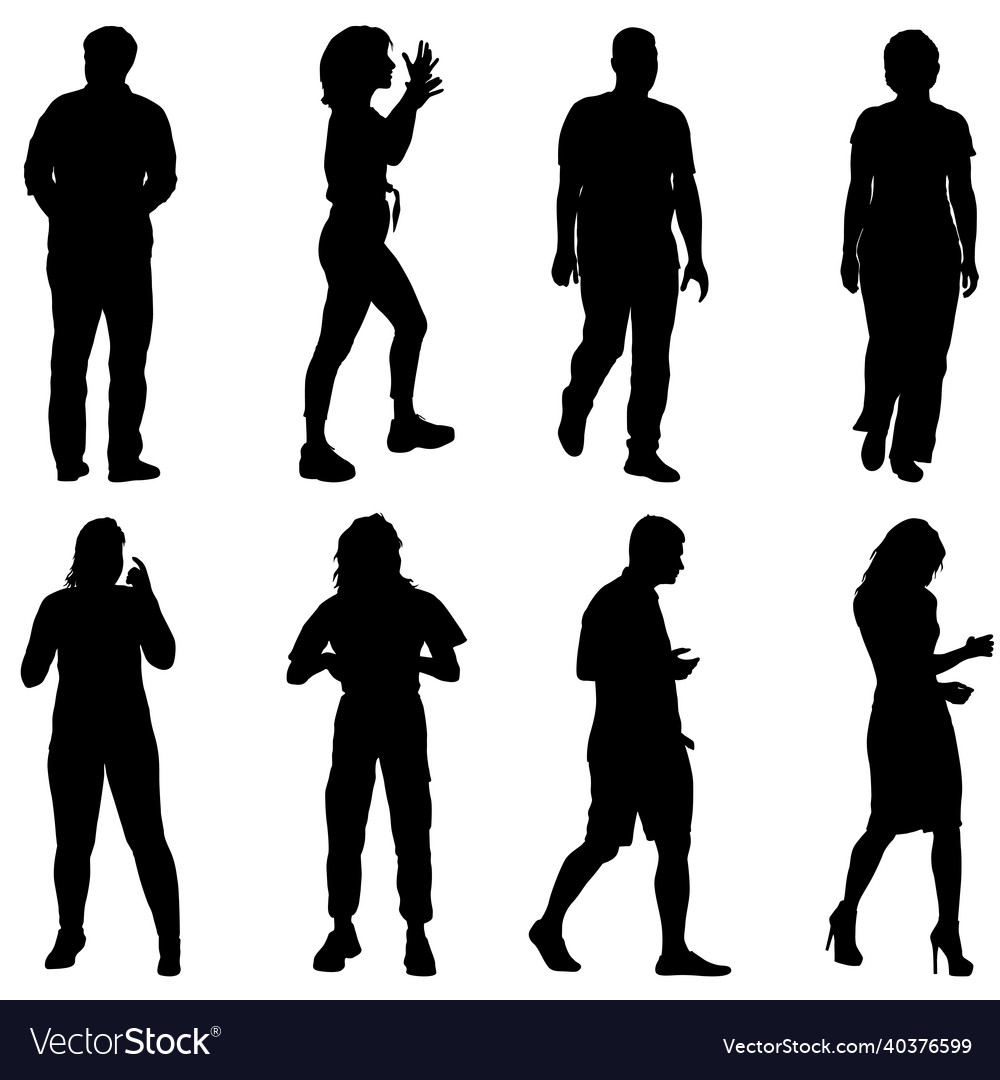 Silhouette group of people standing on white