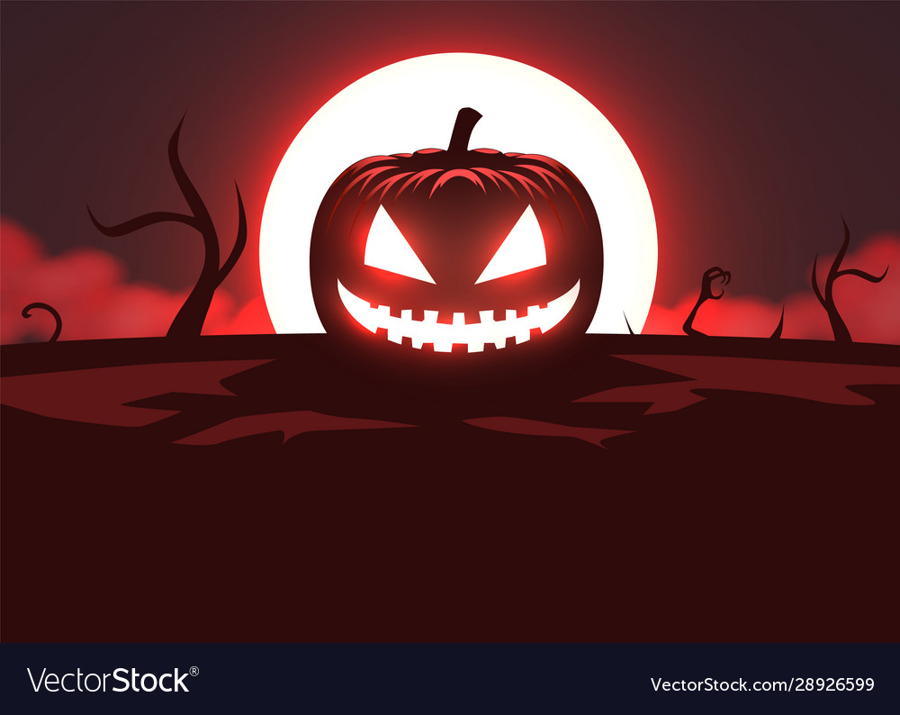 Silhouette scary pumpkin zombie hand on moon