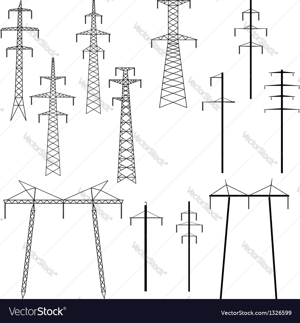 Silhouettes of pylons transmission line Royalty Free Vector