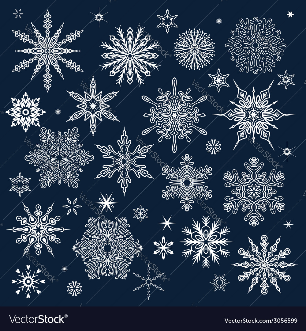 Winter pattern with various falling snowflakes