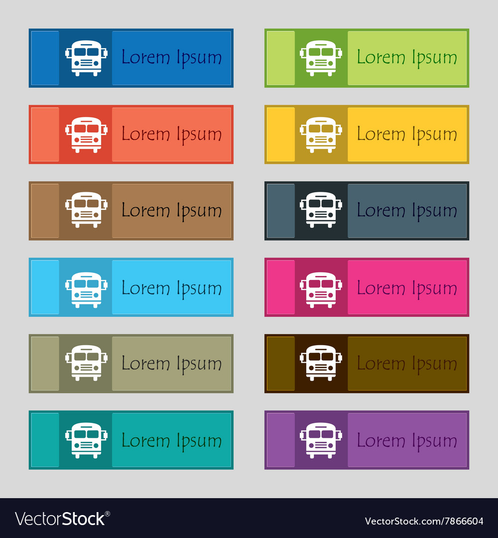 Bus icon sign set of twelve rectangular colorful