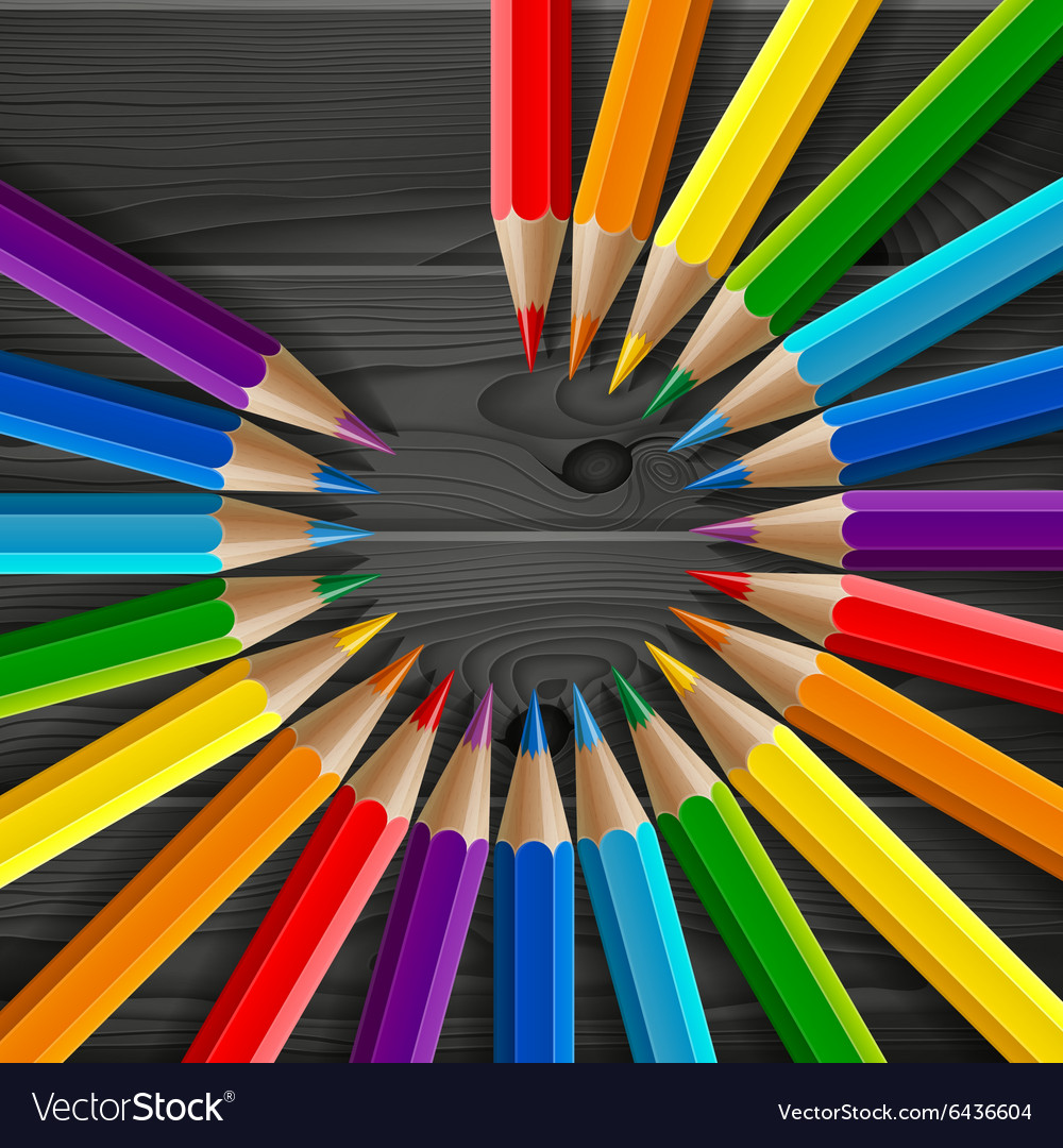 Circle rainbow colored pencils with realistic Vector Image