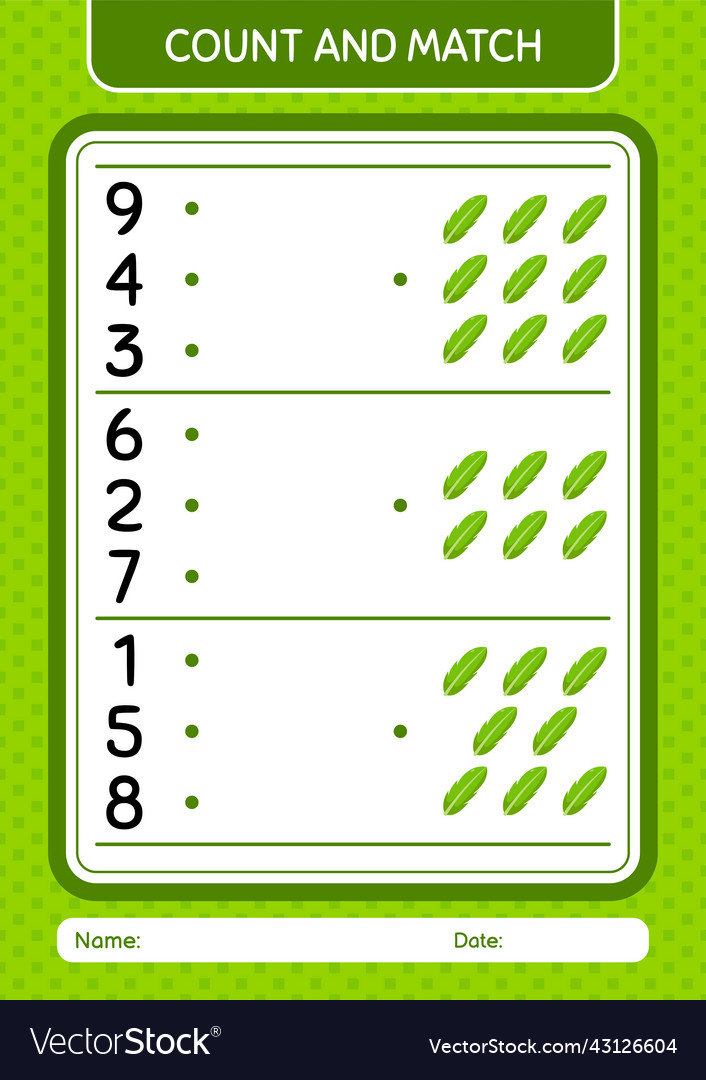 Count and match game with banana leaf worksheet