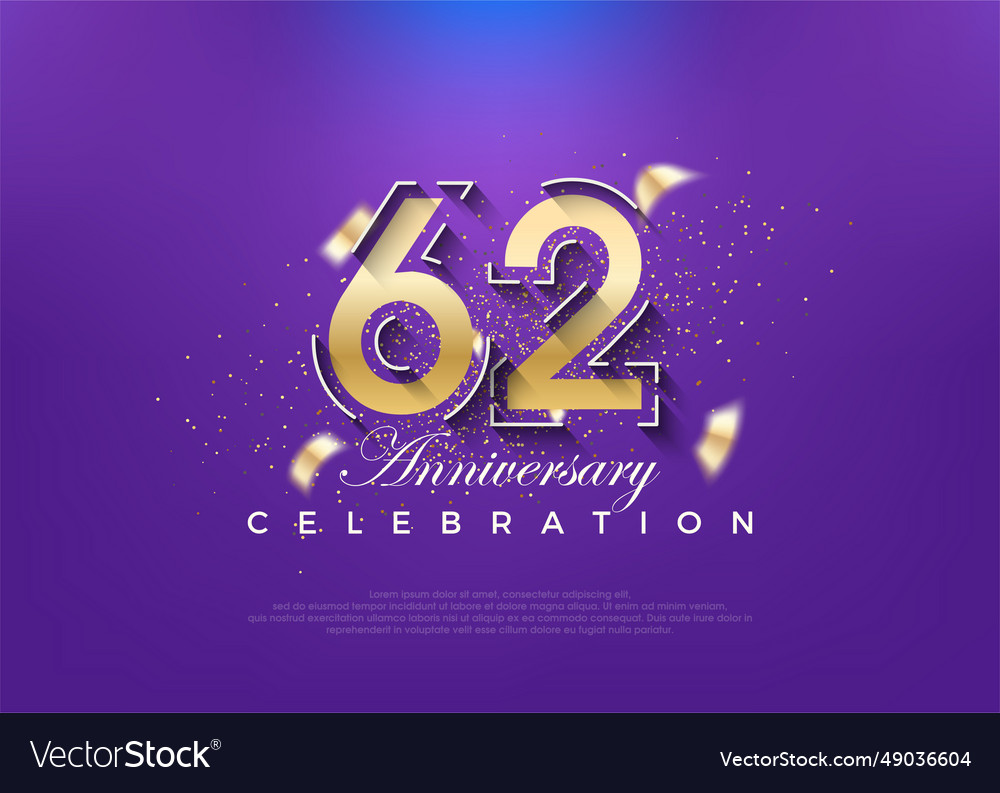 Gold number 62nd anniversary premium design Vector Image