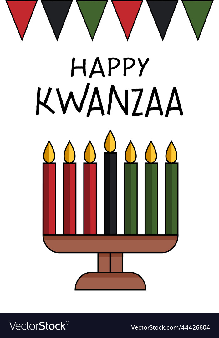 Happy kwanzaa greeting card with kinara and seven Vector Image