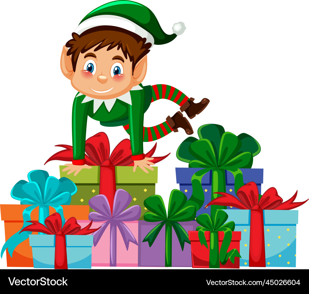 Little elf with christmas gift Royalty Free Vector Image