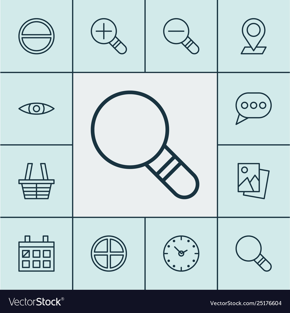 Network icons set with zoom in check scenery vector image Network icons set with zoom in check scenery