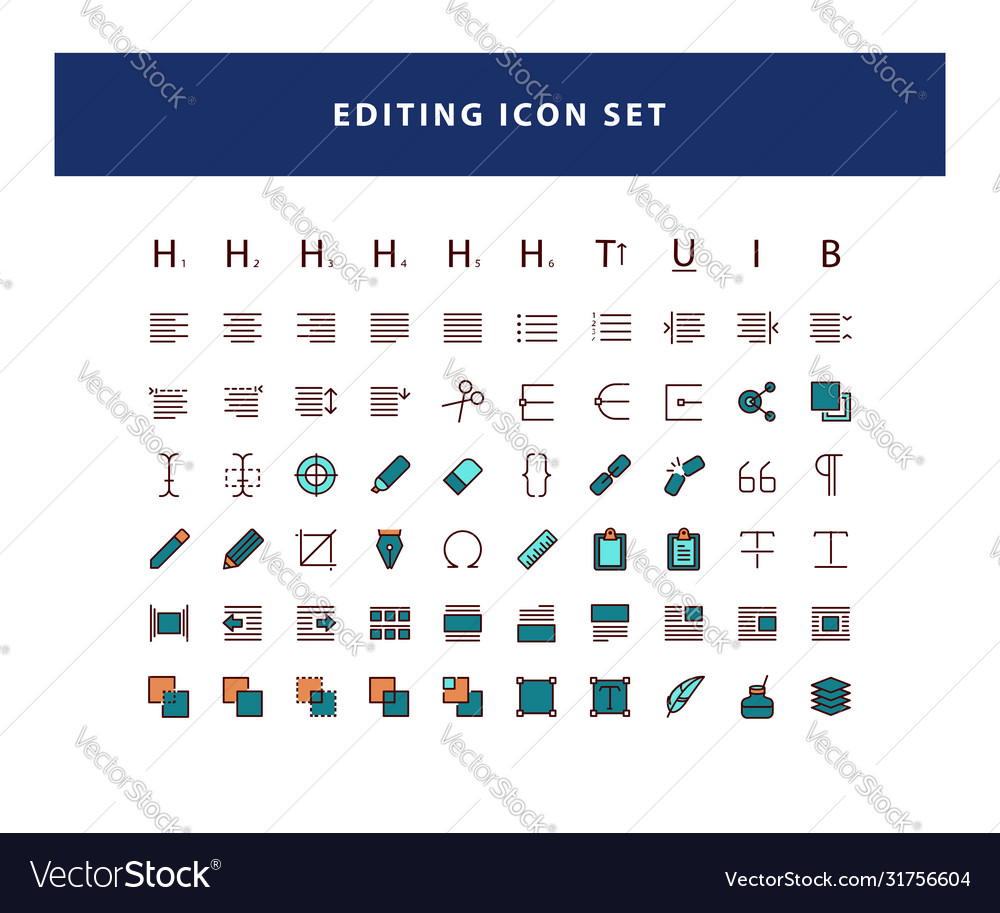 Set editing design icon with flat style