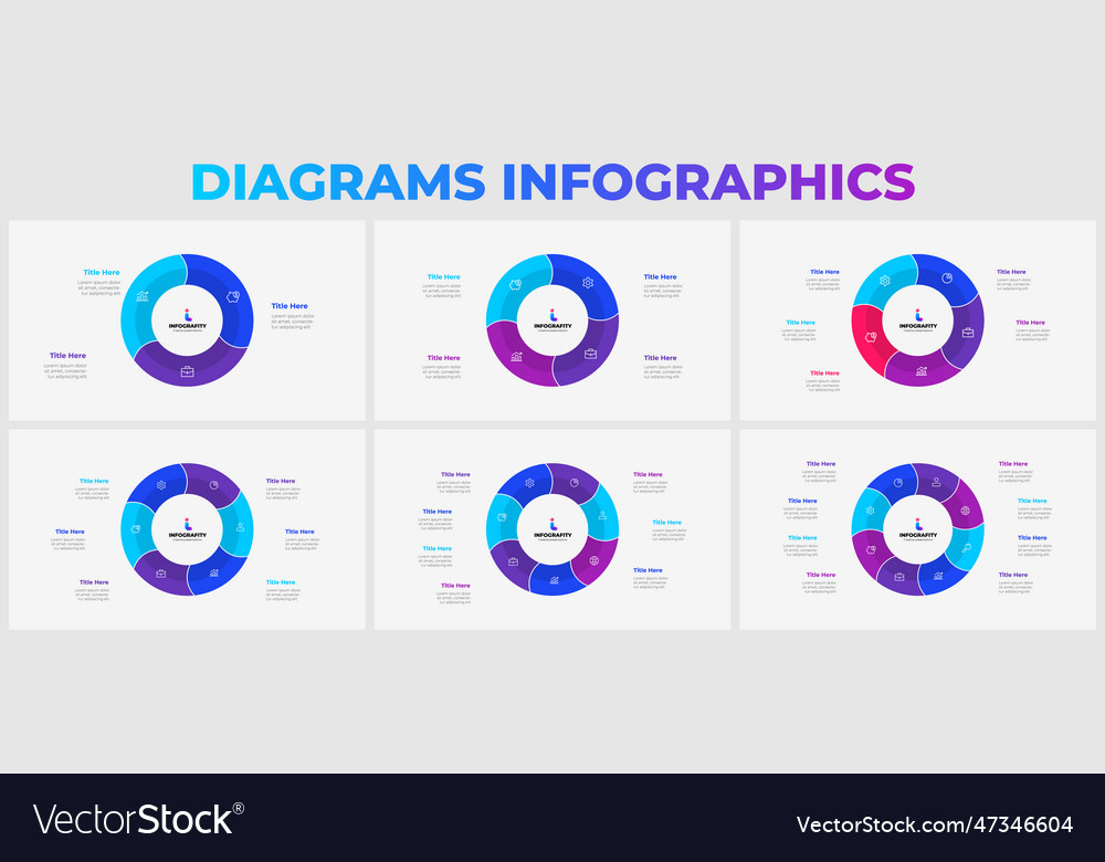 Set of circle diagrams divided into 3 4 5 6 7 Vector Image