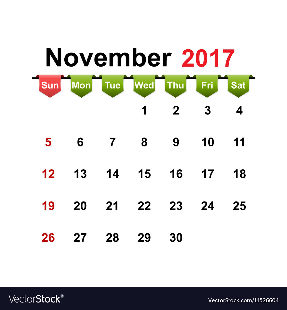 Simple calendar 2017 year november month