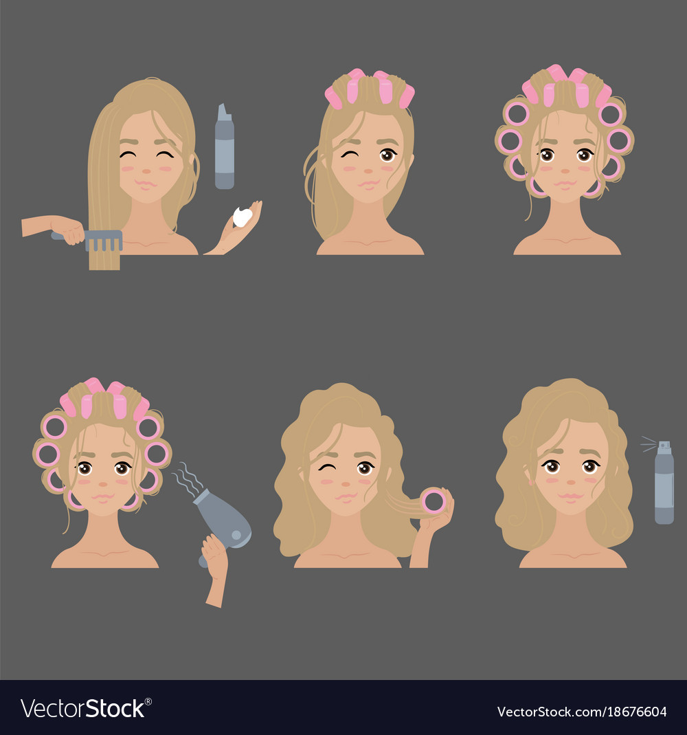 Young girl spray style and curler her hair Vector Image Young girl spray style and curler her hair Vector Image