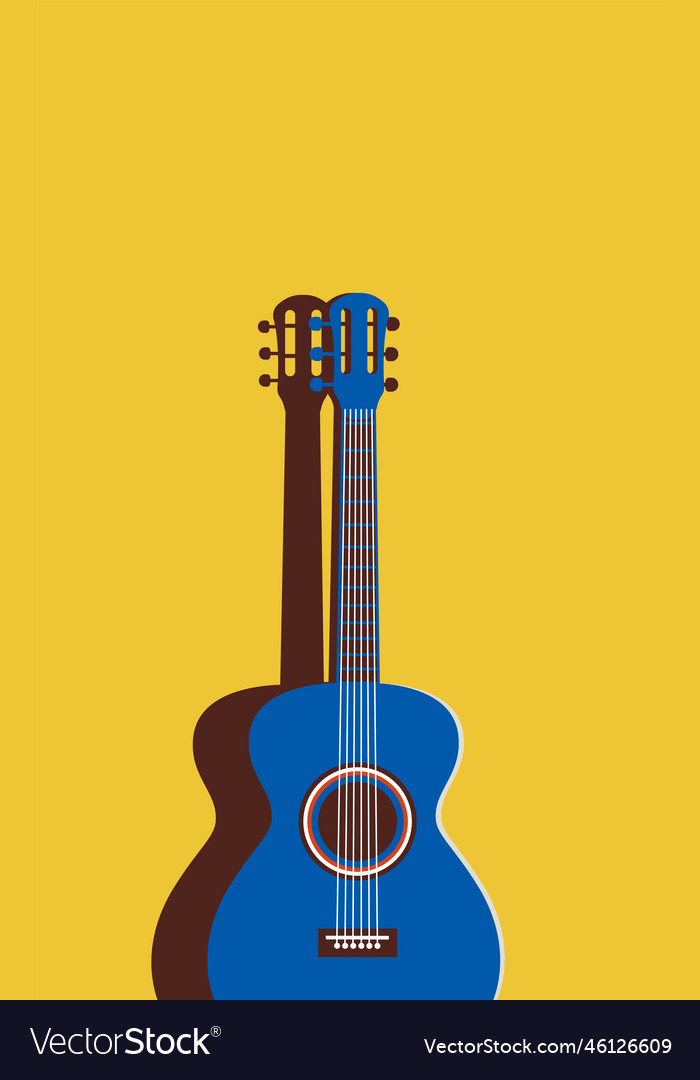 A blue guitar on yellow