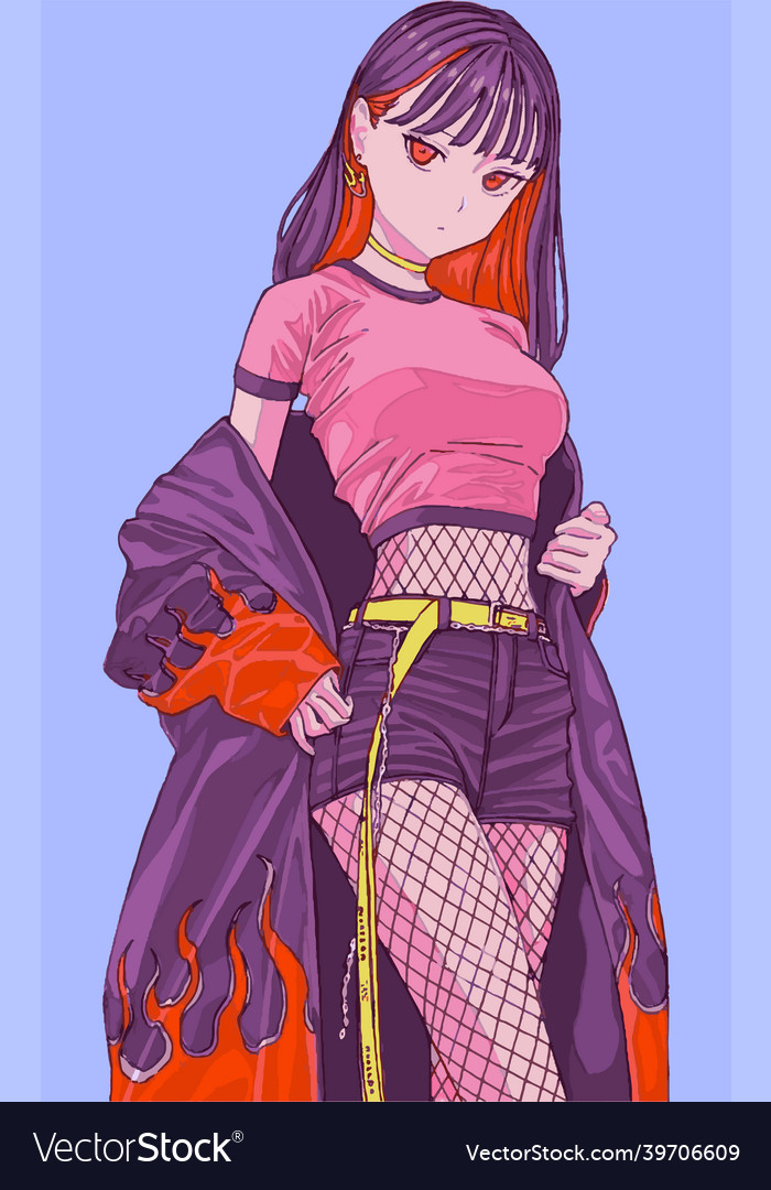 Cute anime girl with purple eyes and pink hair Vector Image